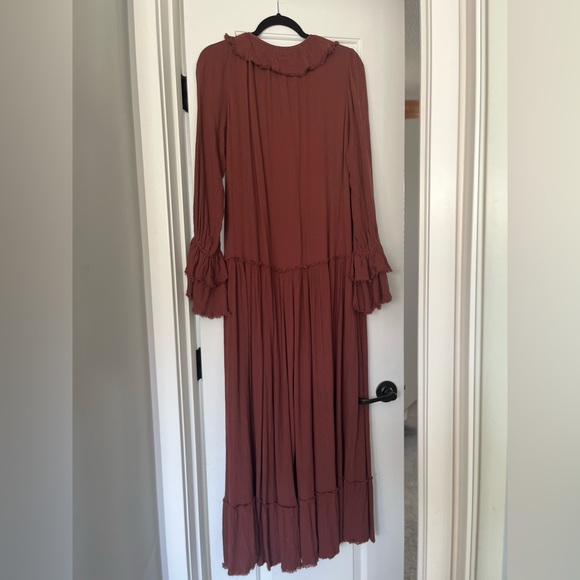 Free People Sweet Darlin Maxi Dress Burgundy Briwb Small Bohemian Ruffle Dress - Picture 2 of 3